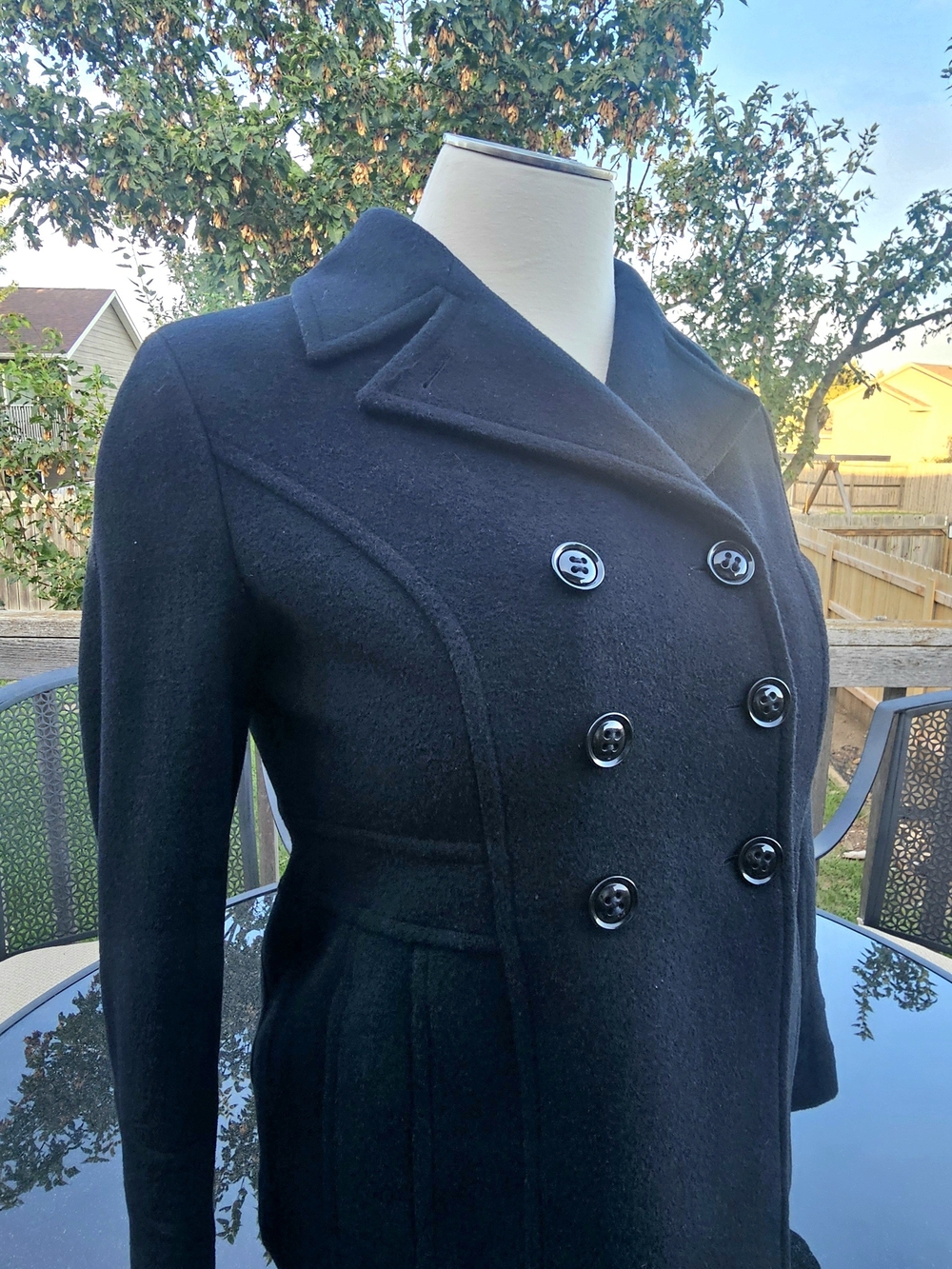 Women's St. John's Bay Black Double-Breasted Wool Blend Peacoat Sz L